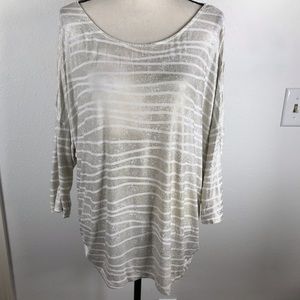 CHICO"S  ROUCH STRIPED METALLIC PULLOVER TOP